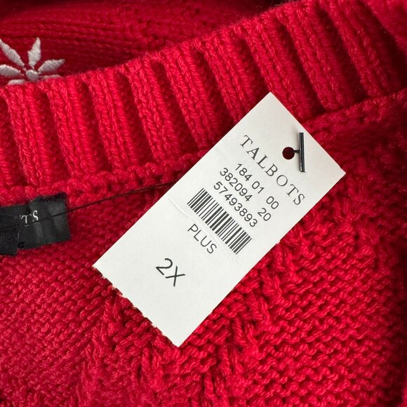 Talbots Embroidered Bobble Cardigan Sweater 2X Red White Snowflake NWT CJ-2048 - Picture 8 of 9
